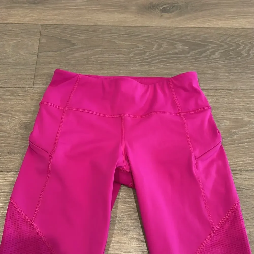 ATHLETA‎ Electric Fuchsia Mesh Contender High Rise Active Gym Yoga Run Capri S